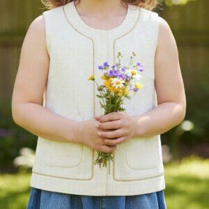 IKKS Kids Cream Boho Aztec Gold Trim Vest Size 6